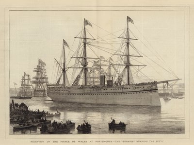 Empfang des Prinzen von Wales in Portsmouth, die Serapis nähert sich dem Steg von Joseph Nash